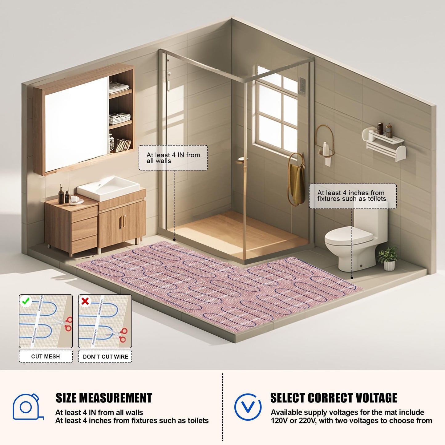 BLARALA Electric Radiant Floor Heating System, 100 Sq.ft Electric Heated Floor Mats for Bathroom, Includes Programmable Thermostat, Heat Mat, Installation Monitor, and Temperature Sensors(240V)