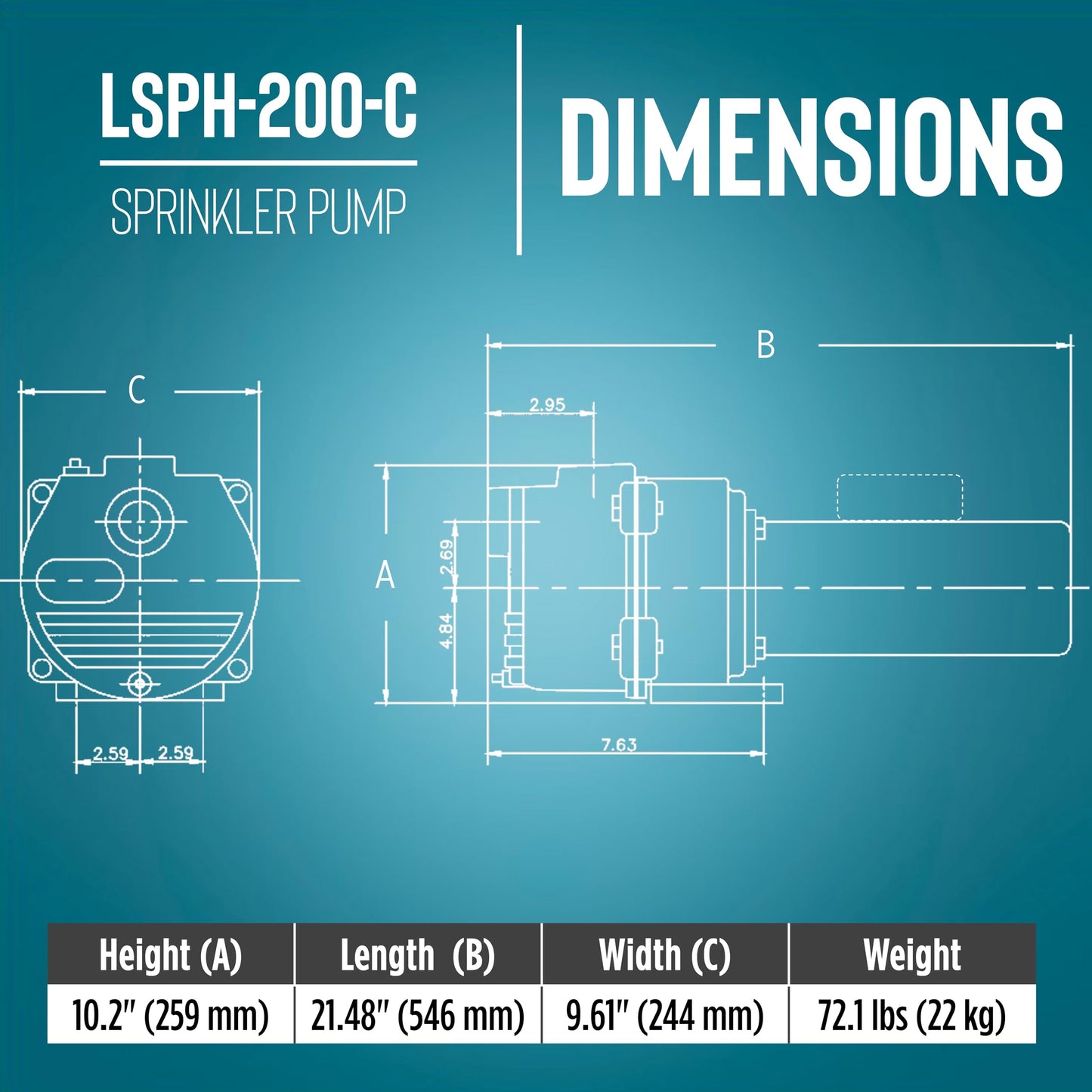 Little Giant LSPH-200-C 2 HP, 230 Volts, 84 GPM, 57 PSI High Pressure Sprinkler/Irrigation Pump, Blue, 558298