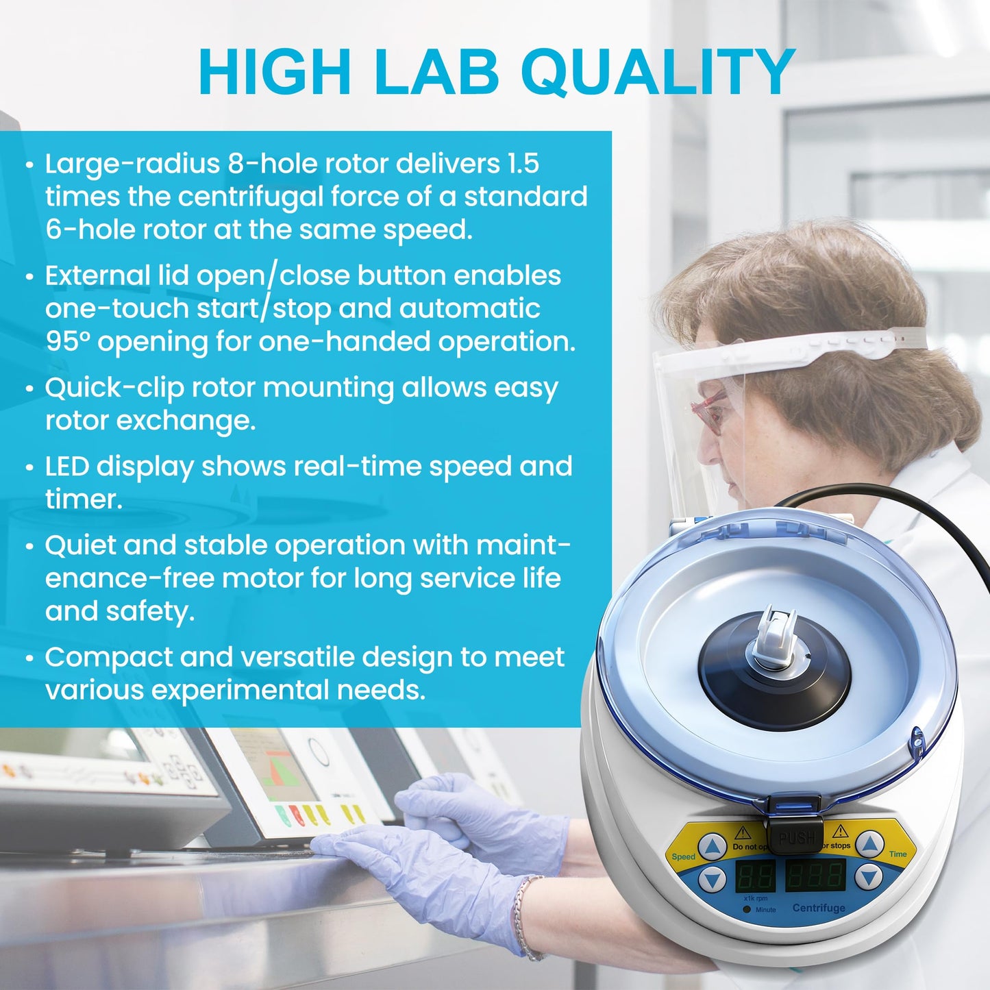 AMTAST Mini Centrifuge 10,000 RPM Adjustable Lab Benchtop Centrifuges Includes 8-Place Micro Tube Rotor & 16-Place PCR Strip Rotor Mini Desktop Centrifuge (Model AMT-M06)