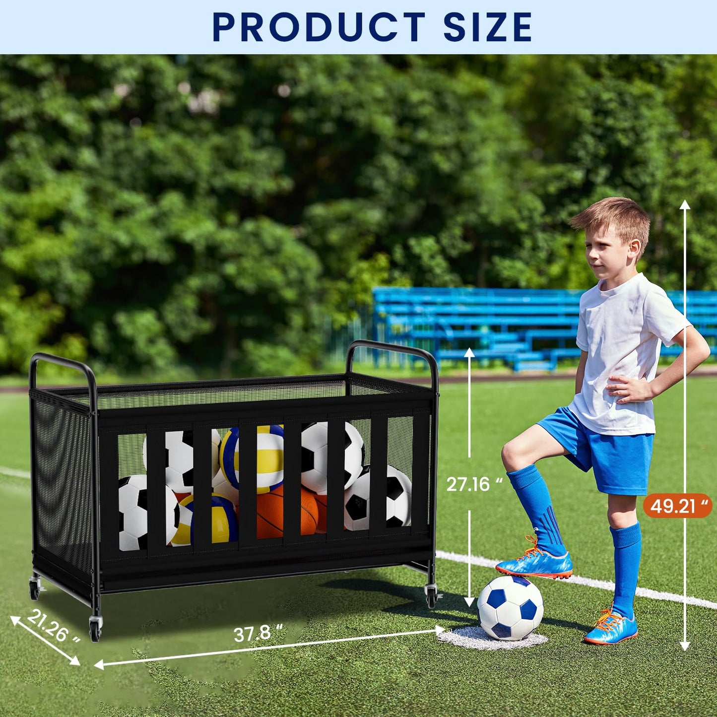storenization Ball Storage Bin Large with Wheels, Outdoor Ball Storage for Garage, Sports Equipment Organizer Storing Volleyball, Basketball, Toys, Soccer and Baseball