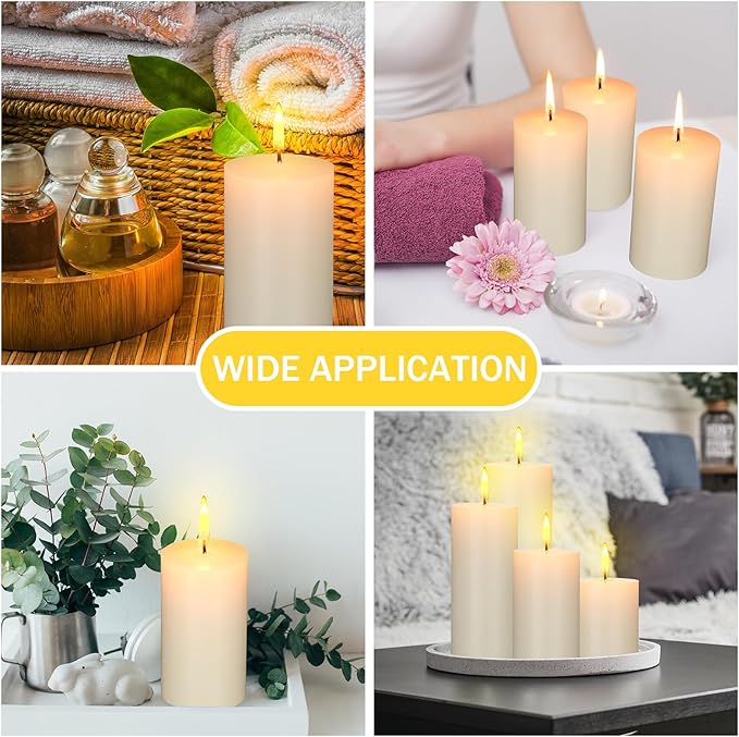 MTLEE 36 Pcs Pillar Candles Bulk Unscented Candle Set 38 Hour Long Burning Dripless for Dinner Emergency Wedding Spa Party(4 Sizes,Beige)