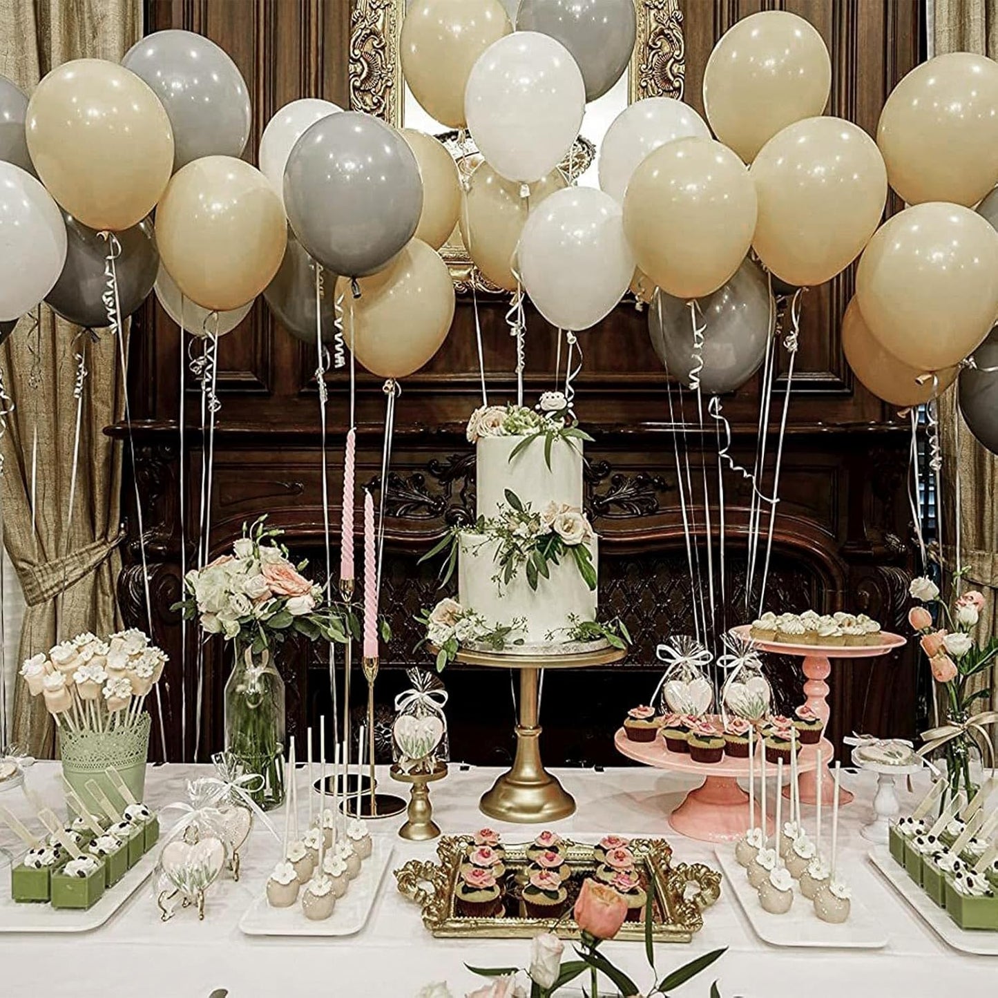 PartyWoo Cream Balloons - 120 Pcs in Beige, Ivory, and Nude for Boho Fall Party Decor | 5-18 Inch Sizes