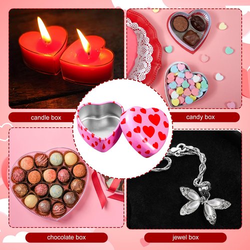 MorningRo 24 Pcs Valentine Heart Candle Tins with Lids Empty Heart Shaped Candle Jars 2 oz Containers Box for DIY Making Candles Valentine Gifts (Colorful)