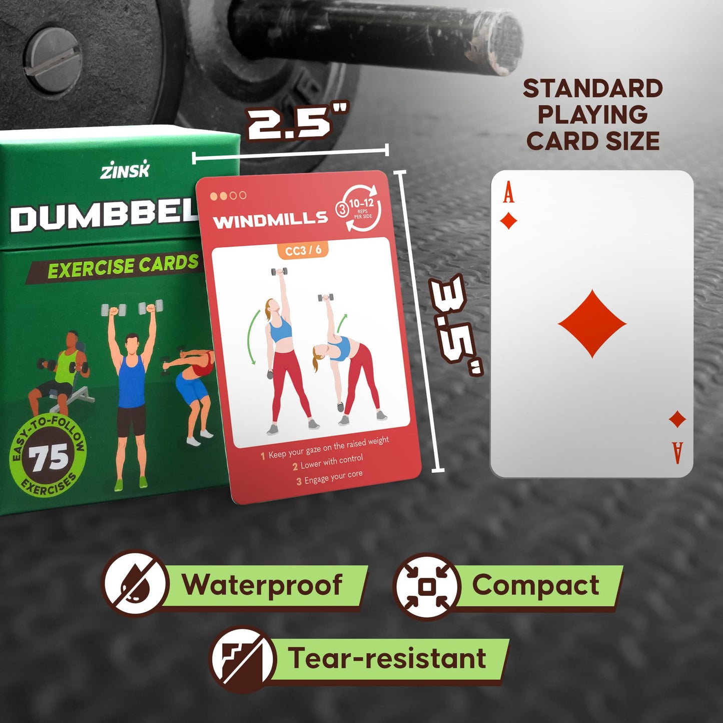 75 Dumbbell Workout Cards – 3.5” x 2.5” Full Body Weight Training Exercise Deck – At-Home Fitness Guide for Men and Women – Get Stronger With 12 Pre-Made Strength Workouts
