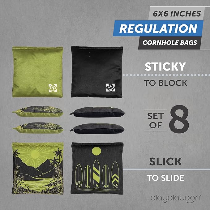 Professional Cornhole Bags - Set of 8 Regulation All Weather Double Sided - Sticky Side/Slick Side Bean Bags for Pro Corn Hole Game