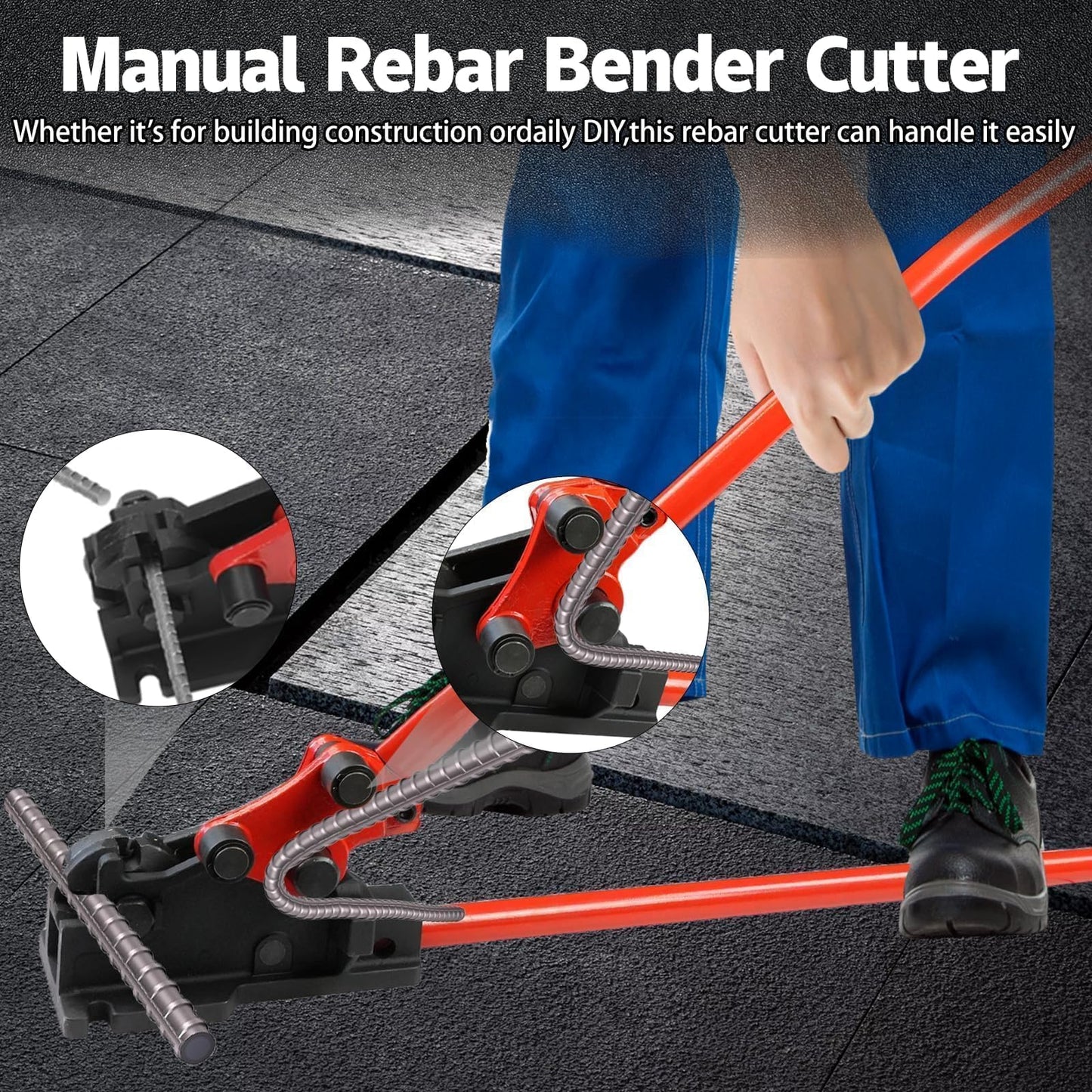 Rebar Bender/Cutter 2 in 1 Metal Tool, Manual Removable Rebar Shears and Bending Machine, cuts and bends rebar up to 5/8" for Construction Site and Home-use, Red
