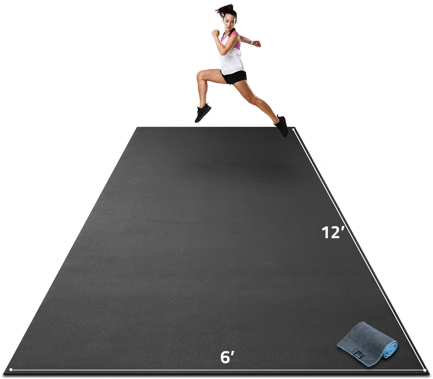 Gorilla Mats Extra Large Exercise Mat – 12' x 6' x 1/4" – Ultra Durable Workout Mat for Home Gym Flooring – Non-Slip, Flat, Fitness, Yoga & Weight Lifting Floor Mat – Use With or Without Shoes