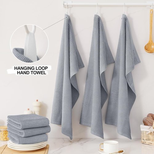 Homaxy Premium Kitchen Towels - Ultra Absorbent 100% Cotton Hand Towels Set | 6 Pack, 18"x28", Grey