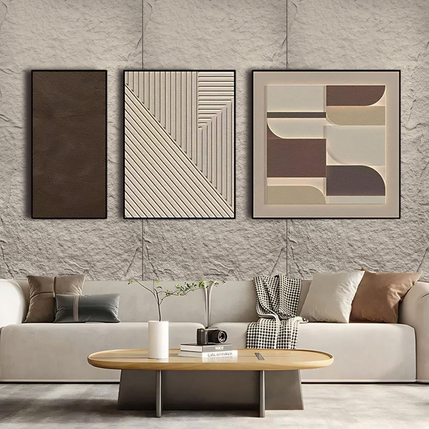 Artbrix 5-Pack 3D Faux Stone Wall Panels, PU Cement-Texture Wainscoting Panels for Interior Walls – Waterproof & Lightweight, Covers 38.7 Sq.Ft, 47.2" x 23.6", for TV Wall, Living Room,Cement Gray