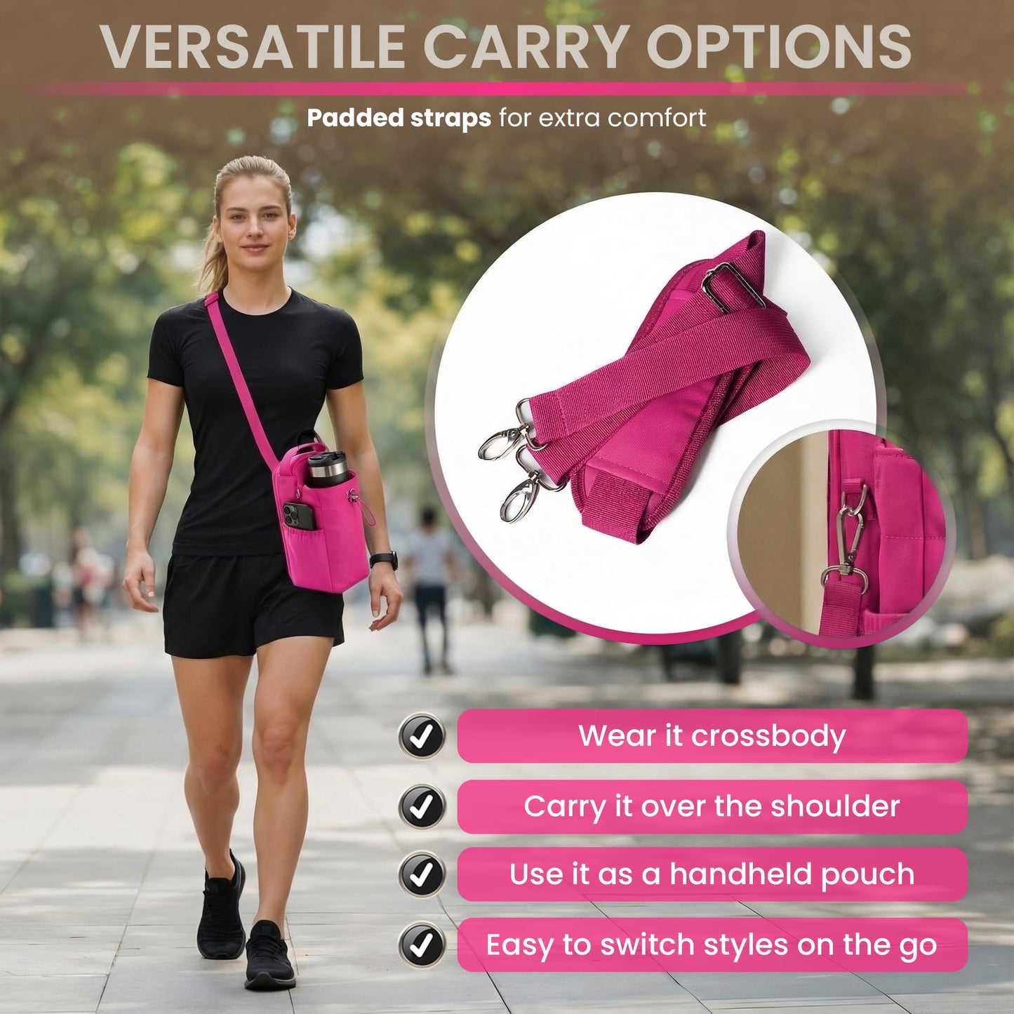 abzzz Magnetic Gym Bag Magnetic Gym Water Bottle Bag Water Bottle Holder With Magnet Pocket For Phone Keys Shaker Wallet Crossbody Workout Golf Cart Men Women Pink