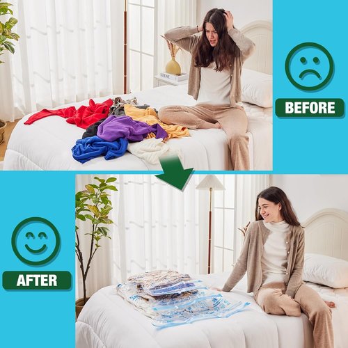HIBAG Vacuum Storage Bags - 10 Jumbo & Large Space Saver Bags for Clothing & Bedding, Zipper Closure