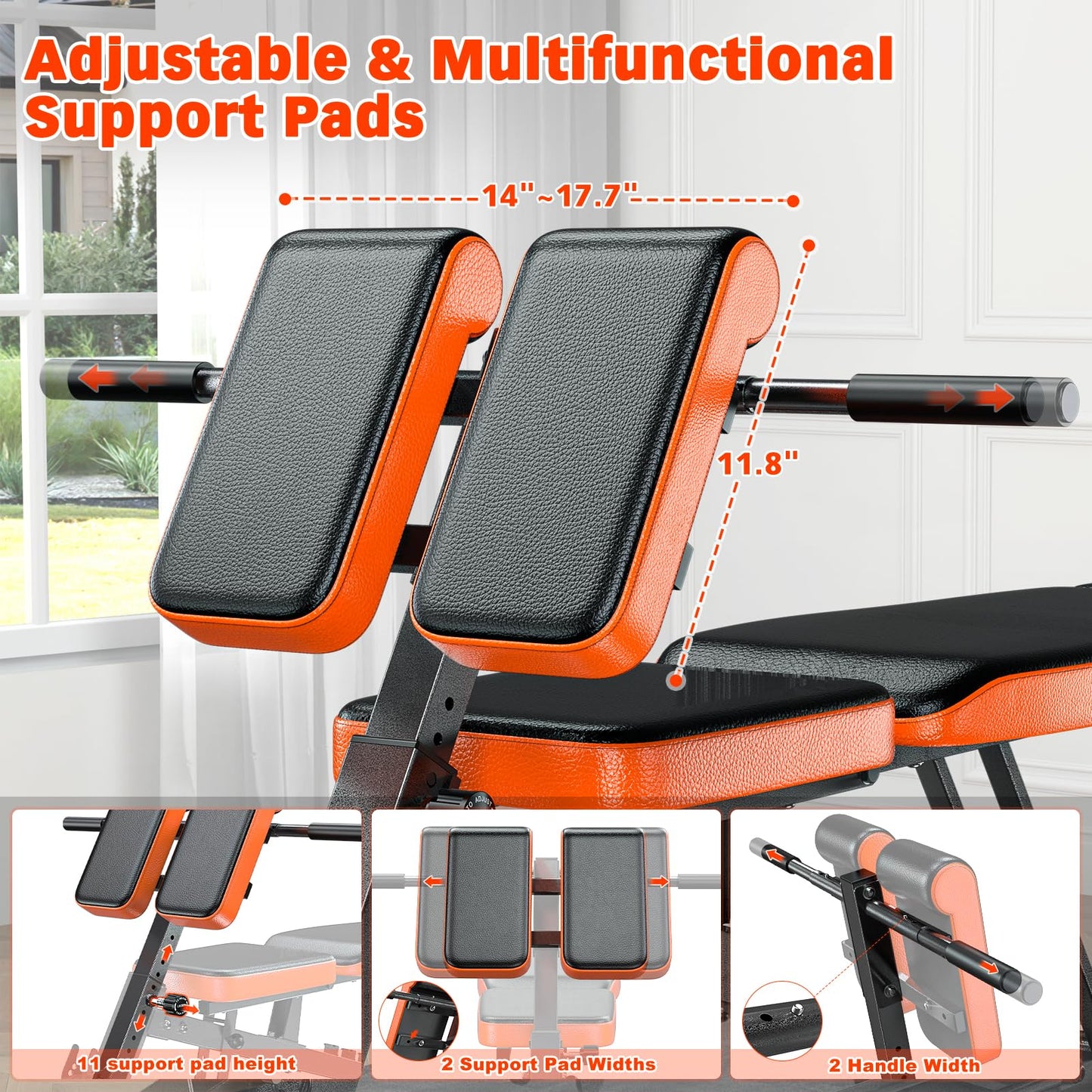 XDDIAS Roman Chair, Adjustable Weight Bench Back Extension Machine for Home Gym, 1000LBS All-in-One Sit Up Bench with Dumbbell Rack, Incline, Decline, and Flat Bench for Hyperextension, Core, Glute