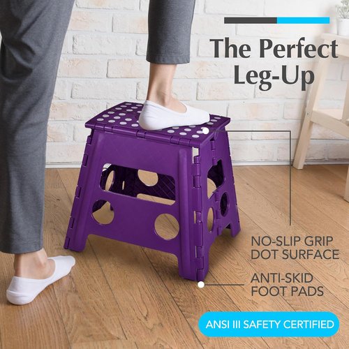 Handy Laundry Step Stool - 13 Inch Foldable Plastic Stool for Adults & Kids, Non-Slip & Portable - Purple