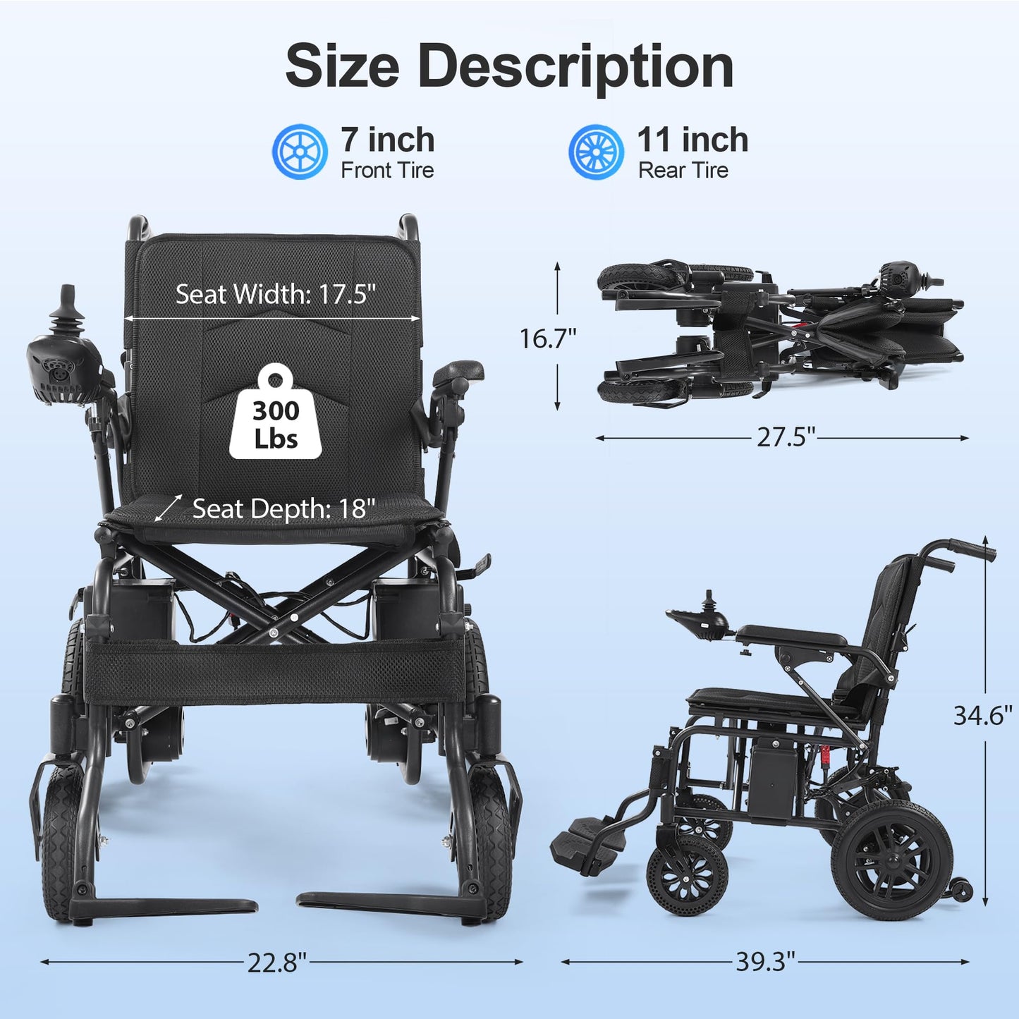 moovon 15 Miles Electric Wheelchair for Adults,Foldable Motorized Wheelchair, Portable Power Wheelchairs for Senior, Black