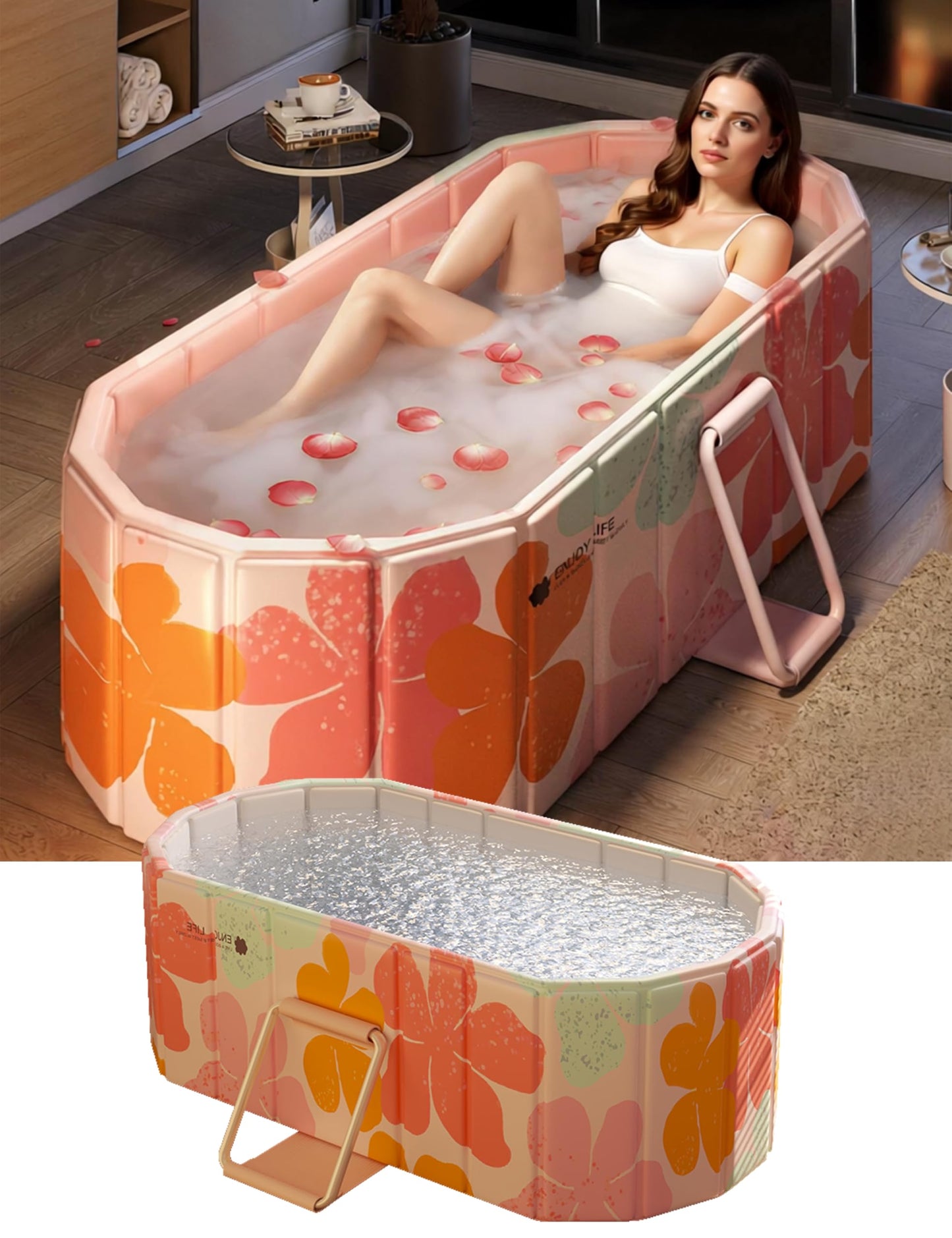 LoMoTive Portable Bathtub Ice Bath Tub - Foldable Collapsible Bathtub for Adult Shower Bathroom Hot SPA Soaking Cold Plunge Tub Freestanding Bathtub 47"Lx22"Wx20"H Pink