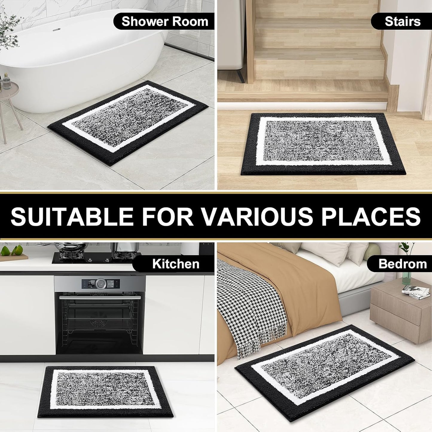 OLANLY Microfiber Bath Rugs - Extra Soft & Absorbent Non-Slip Mats | 24x16 Black, Machine Washable