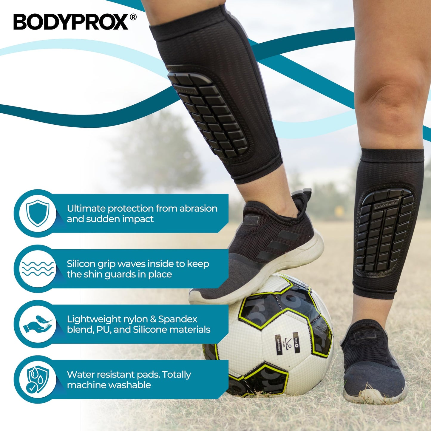 Bodyprox Soccer Shin Guards Sleeves for Men, Women and Youth (X-Large)