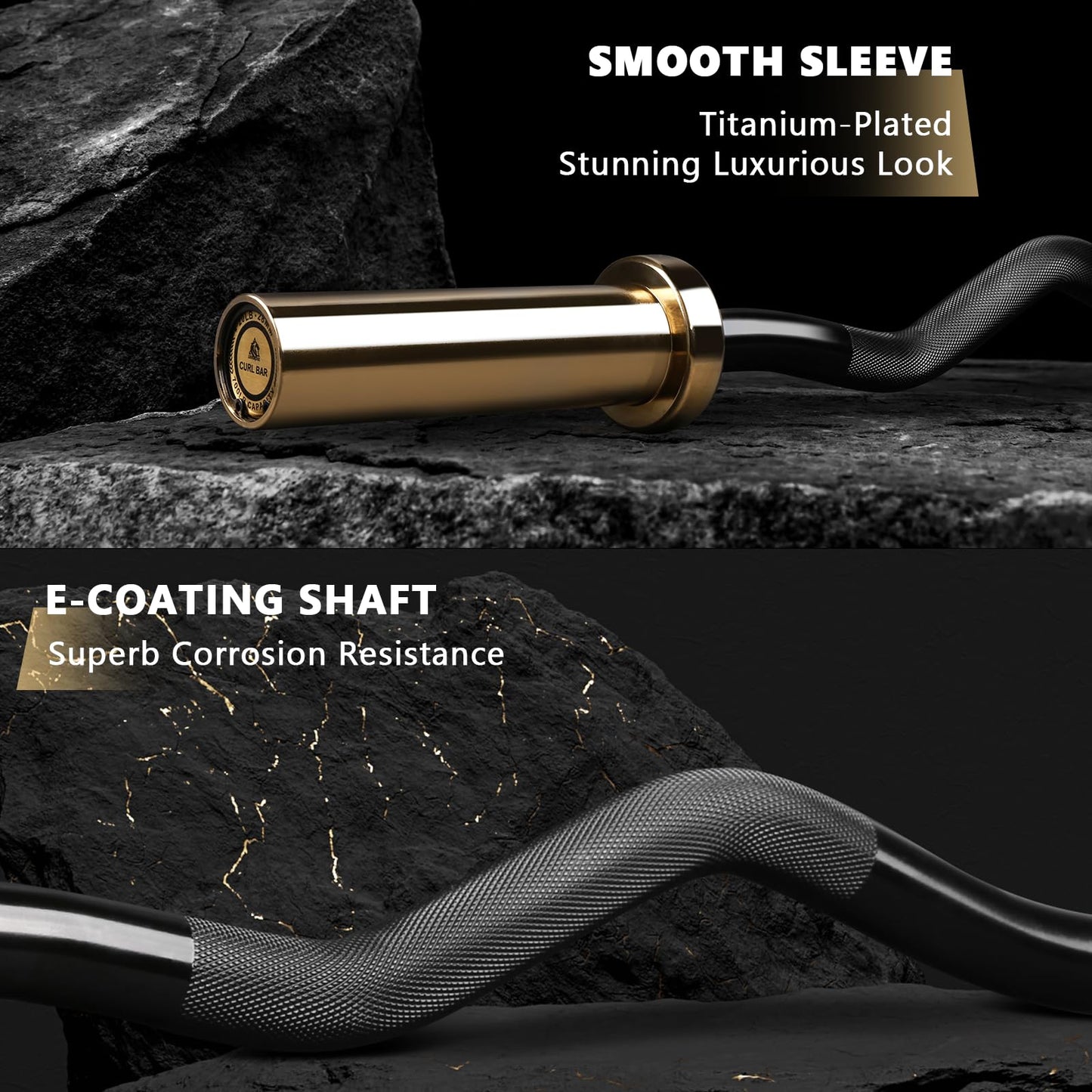 LIONSCOOL EZ Curl Bar (Golden Titanium Coated Sleeves & Black E-coated Shaft, 700LBS, 28MM)