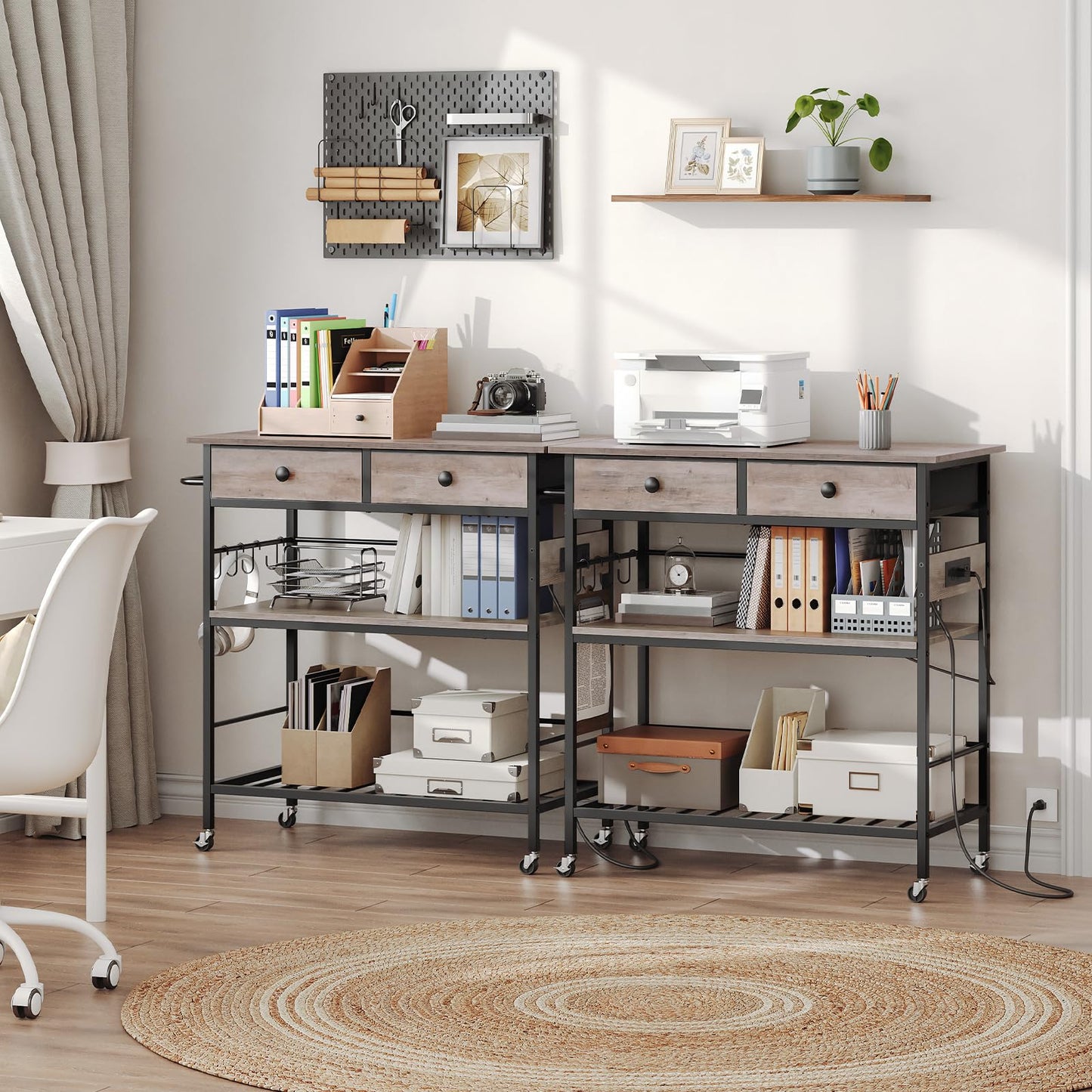 HOOBRO Kitchen Island and Kitchen Island with Storage Bundle, Industrial Kitchen Island on Wheels and Side Enclosures, 3 Tier Kitchen Cart with Large Workstation BC03ZD01-BG08UZD01