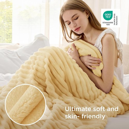 Bedsure GentleSoft Fleece Throw Blanket - Super Soft Custard Yellow Cozy Blanket, 50x60 Inches
