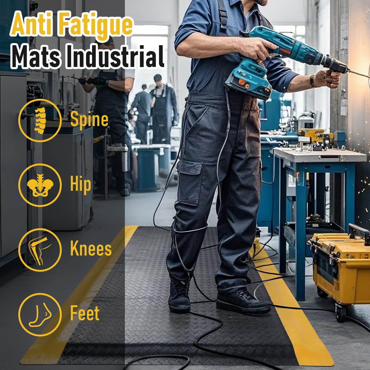 tonchean 3 x 7 FT Anti Fatigue Mats, Extra Thick 15/16" Ergonomic Standing Floor Mat Industrial Working Soft Sponge for Machinist Workshop Garage, Reducing Pressure