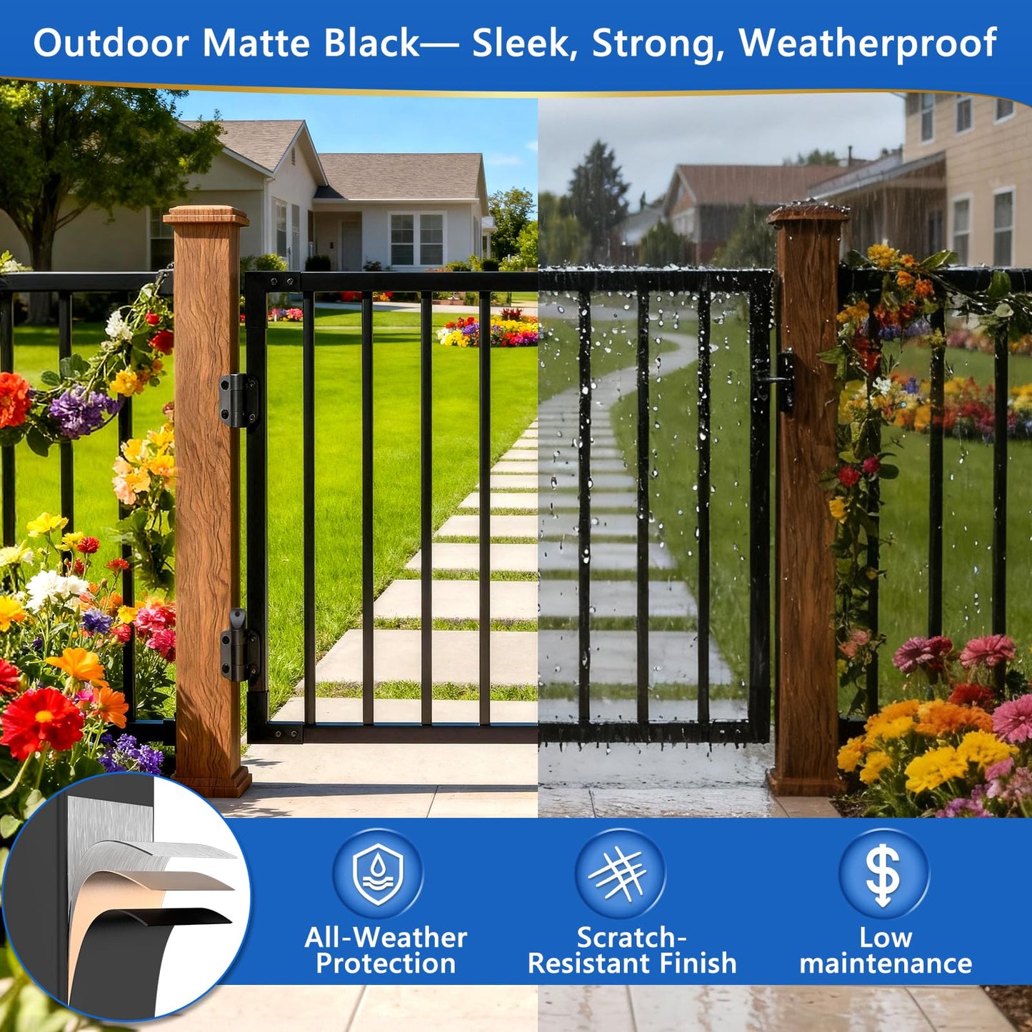 Guwezoy W.3ft x H.36in Outdoor Aluminum Deck Gate Kit, Cuttable Porch Gate with Latch and Auto-Close Hinge, AAMA 2604–Grade Texture Black Finish for Deck Railing, Patio, Porch, Garden & Yard