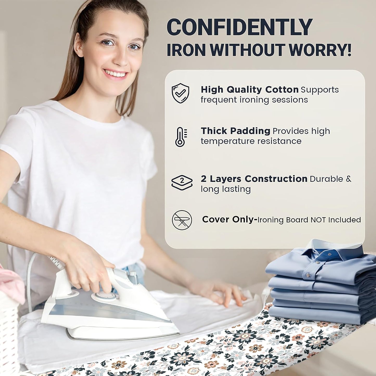 UniSimp Ironing Board Cover - Extra Thick Natural Cotton, Scorch & Stain Resistant | 18"x54" Floral Design