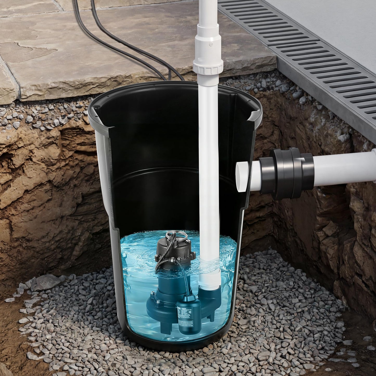 VEVOR Sewage Grinder System, 1 HP, 5100 GPH Cast Iron Sewage Pump with Basin, Grinding Blade, 120V Automatic Outdoor Water/Seepage Collection and Removal System with Float Switch, 2" Discharge, Black