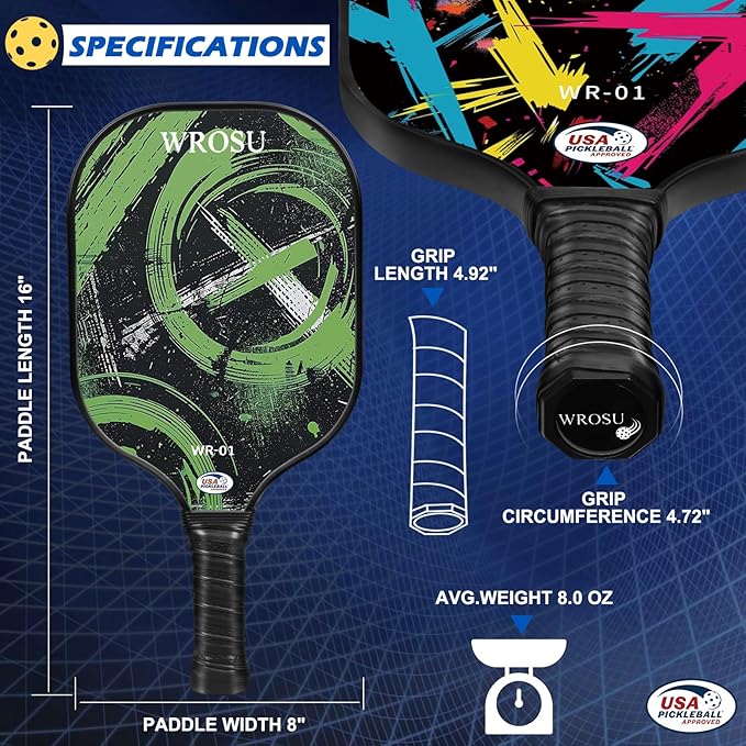 Carbon Fiber Pickleball Paddles Set of 4 or 2 Rackets,USAPA Approved Carbon Fiber Surface Pickle Ball Equipment Sets PP Honeycomb Core Pickleball Rackets & Accessories for Men,Women,Kids,Adults