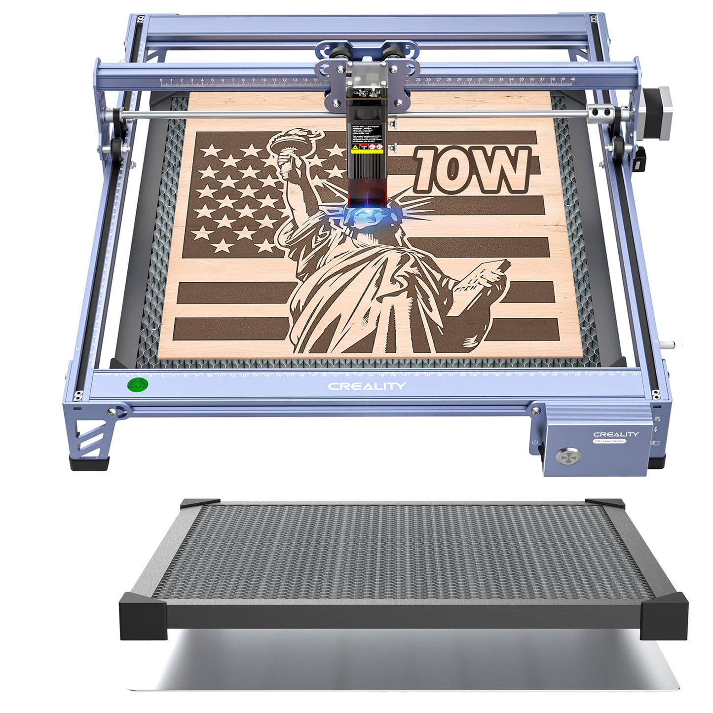 Creality Falcon 10W Laser Engraver Machine with Honeycomb Laser Bed 500x500, 10000mm/min, 0.06mm Laser Cutter for Wood, Acrylic, and Metal, Easy Setup, Ready to Work Out of The Box
