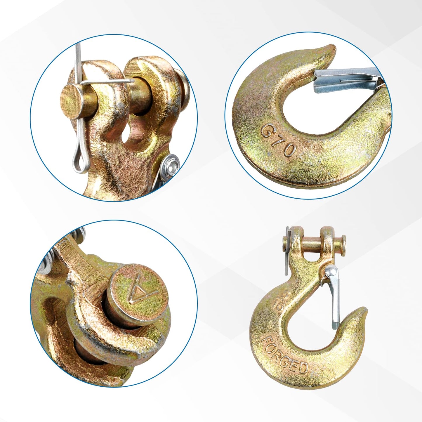 TBAPFS 2 Pack 5/16" Inch Clevis Grab Hooks G70 Steel Chain Slip Hook with Safety Latch 14000 Lbs Capacity Working with Towing and Chain
