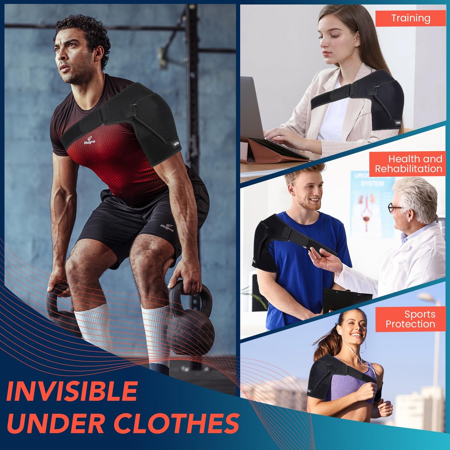 Lebilp Shoulder Brace with Adjustable Compression Sleeve for Rotator Cuff Support & Pain Relief, Hot/Cold Pack Compatible, Breathable Stabilizer with Arm Sling, Fits Left/Right Arm for Men & Women