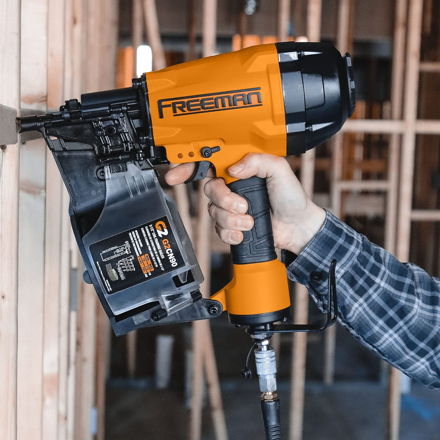 Freeman 2nd Generation Pneumatic 15° 3-1/2" Coil Framing Nailer with Adjustable Metal Belt Hook and 1/4" NPT Air Connector | G2CN90