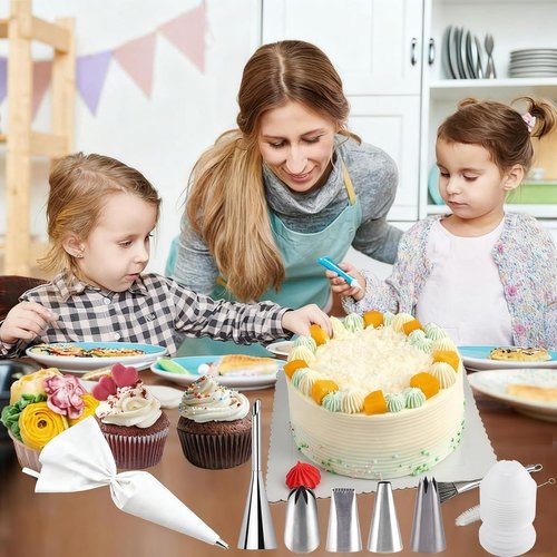 GleeAnt Reusable Cotton Piping Bags Set | 6-Piece Large Icing Tips & 16-Inch Pastry Bags for Cake Decorating