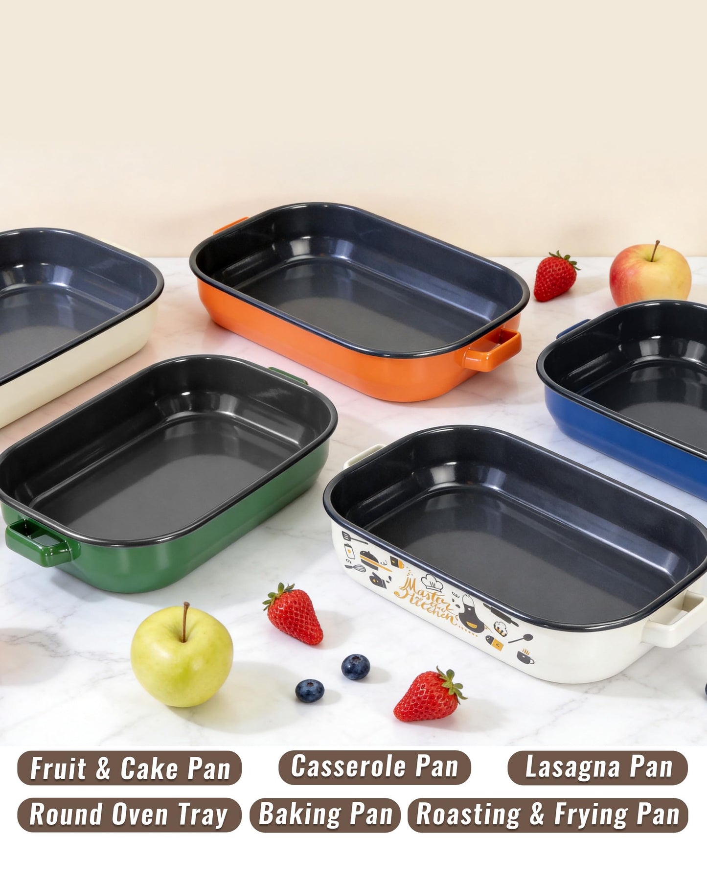 MCCSI Casserole Dishes for Oven Lasagna Pan 6-Pack Baking Set with Handle & Rack 14&17 Inch Large Enamel Cookware, High Temperature Resistance Dishwasher Safe Non-Stick Mother's Wedding Gift Bakeware