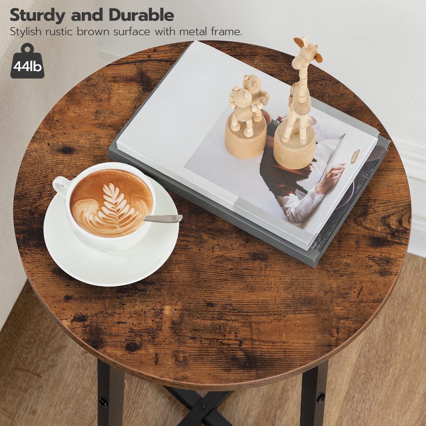 HOOBRO Side Tables Set of 2, Round End Accent Tables with Sturdy Metal Pedestal, 15.7" Round Nightstands, for Living Room, Bedroom, Balcony, Office, Rustic Brown BF95BZP201