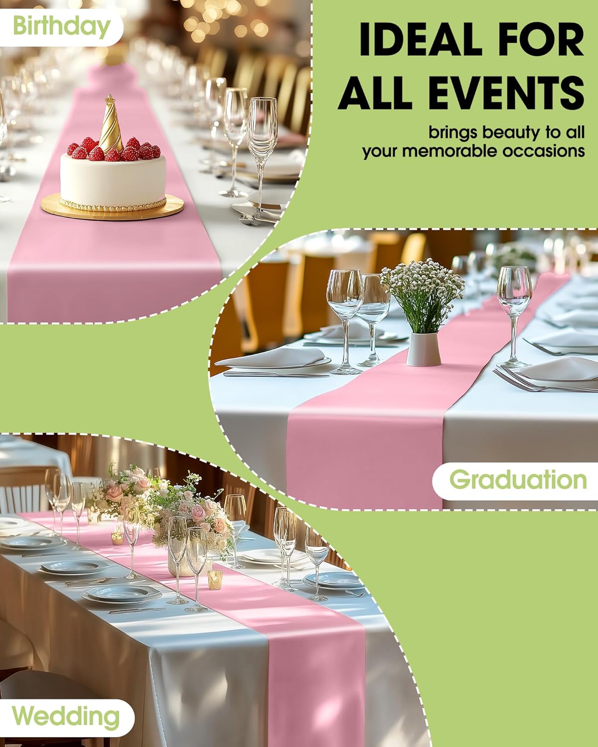 Pureegg Disposable Table Set - 10 Pack White & Pink Tablecloths (54''x108'') & Runners (14''x108'') - Leakproof & Stain-Resistant for Events