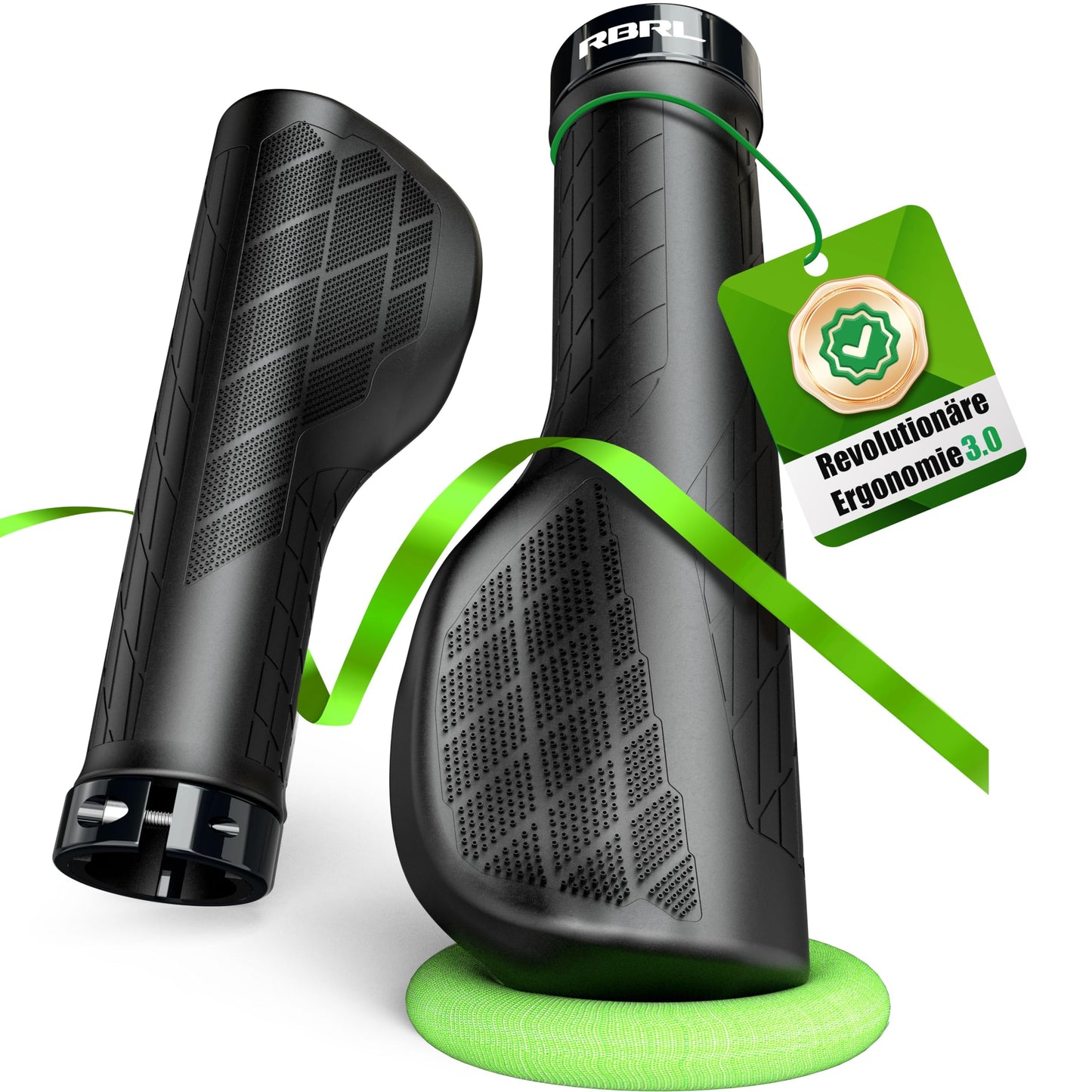 RBRL Bike Grips, Ergonomic, Non-Slip Rubber Handlebar Grips with Aluminium Alloy Lock-On Design, 3-Zone Comfort Bicycle Grips for MTB, E-Bike, BMX & Trekking Bikes