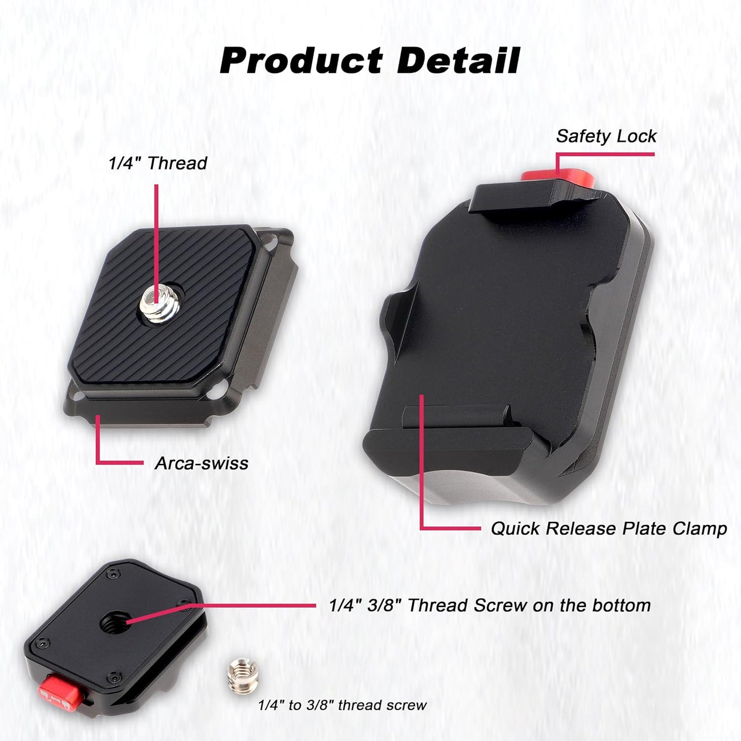 FocusFoto Quick Release Plate Kit, Camera Tripod Mount QR Plate and Rapid Connect Clamp Adapter for DSLR/Mirrorless