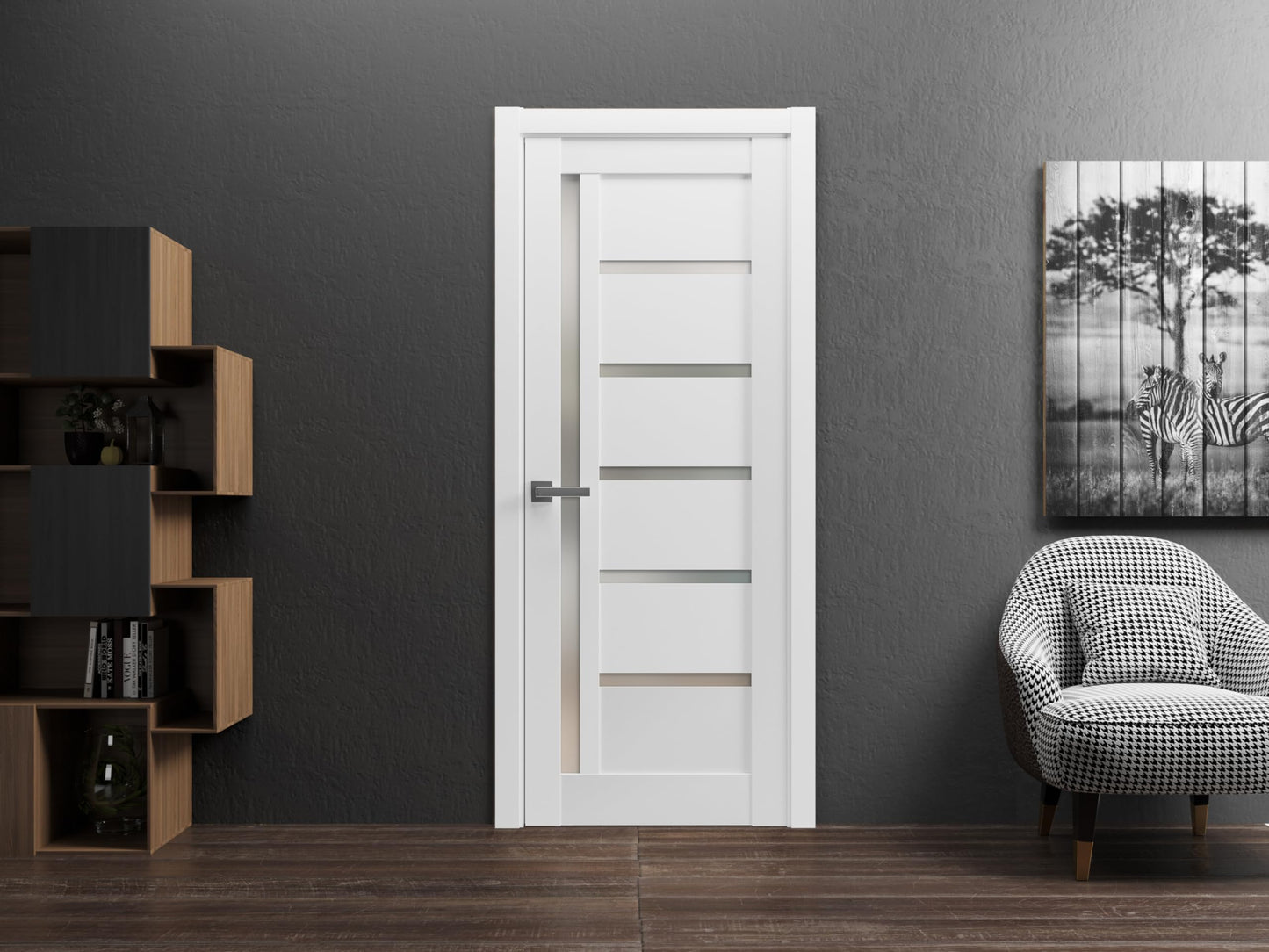 SARTODOORS Quadro 4088 Interior Door Slab 42 x 84 in, White Frosted Glass, Solid MDF Core, Unfinished for Hardware