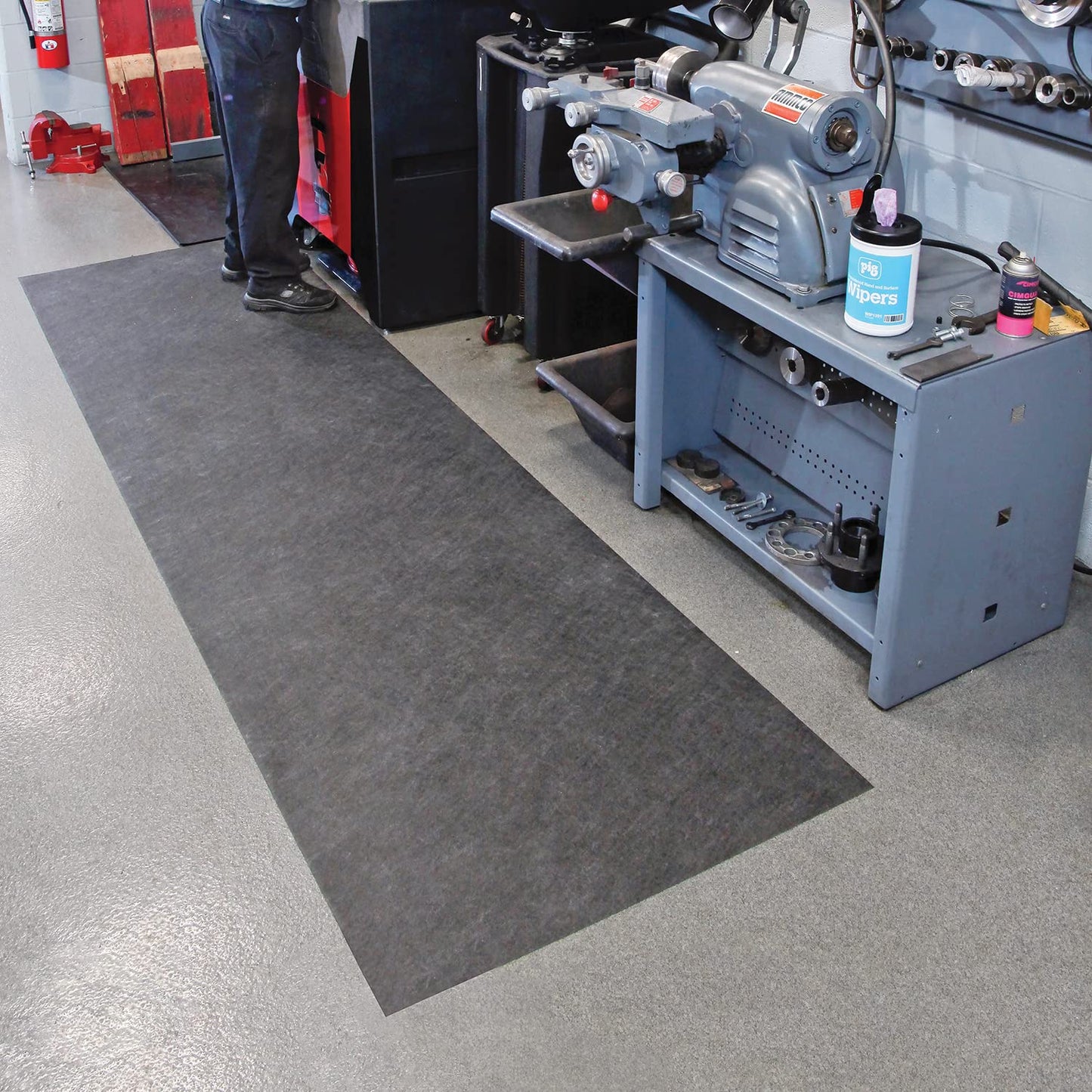 PIG Grippy Floor Mat | Industrial Entrance Mat with Adhesive Backing | 4' x 100' Mat Runner | Gray | GRP48200-GY