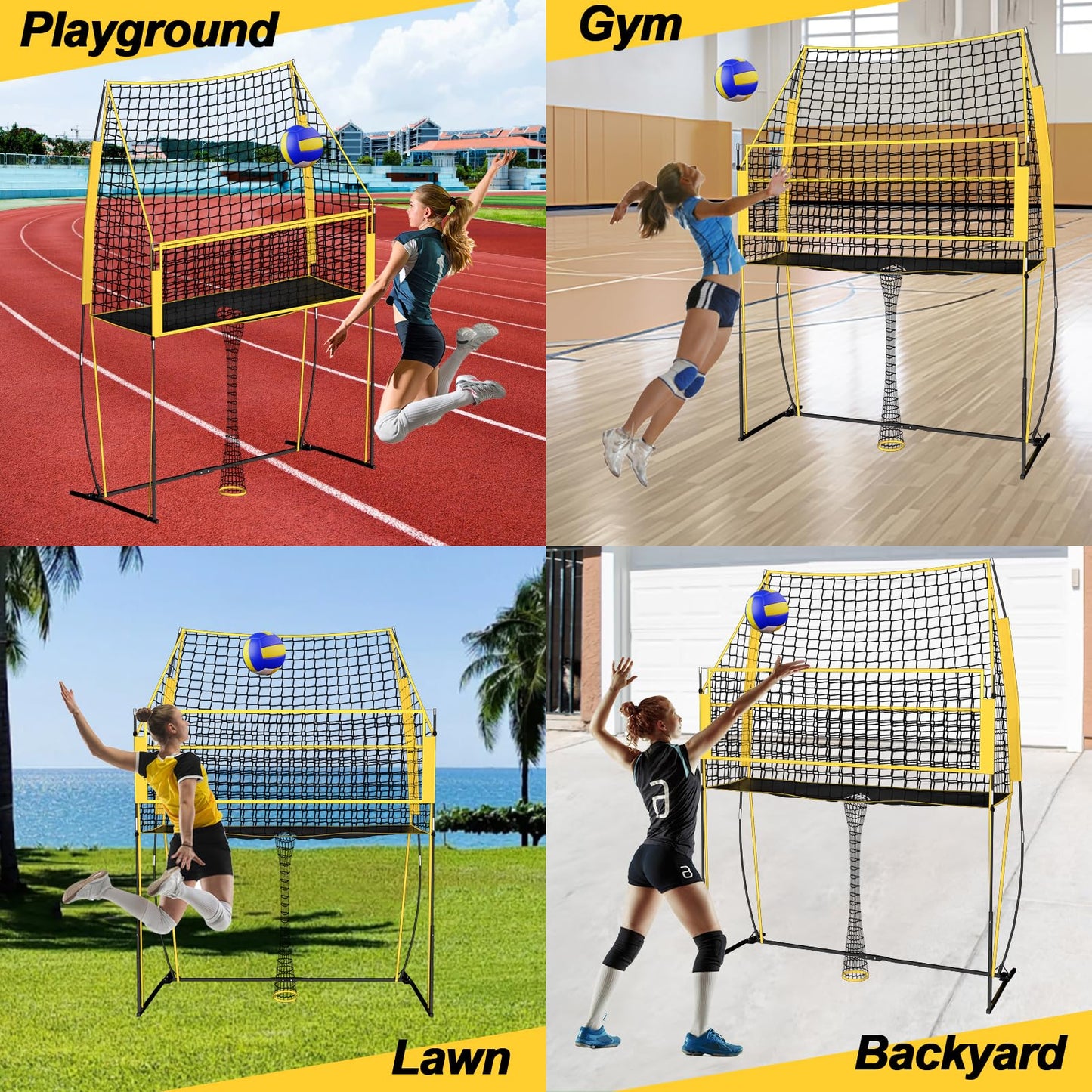 Volleyball Training Net, Portable Adjustable Trainer for Serving Spiking & Setting – 3-in-1 Height Settings for Kids Teens & Adults, Sturdy Steel Frame for Backyard Beach Gym Indoor/Outdoor Practice