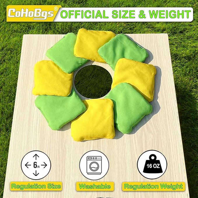 CoHoBgs Corn Hole Bags Set 8, Professional Cornhole Bags Dual-Sided Slick & Stick Resin Filled Suede and Duck Canvas Bean Bag for Cornhole Game Includes Carry Case