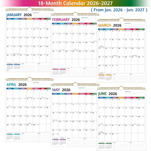 2026-2027 Wall Calendar | Large Blocks, Thick Paper, Holidays & Notes - 11.5 x 14.5 In