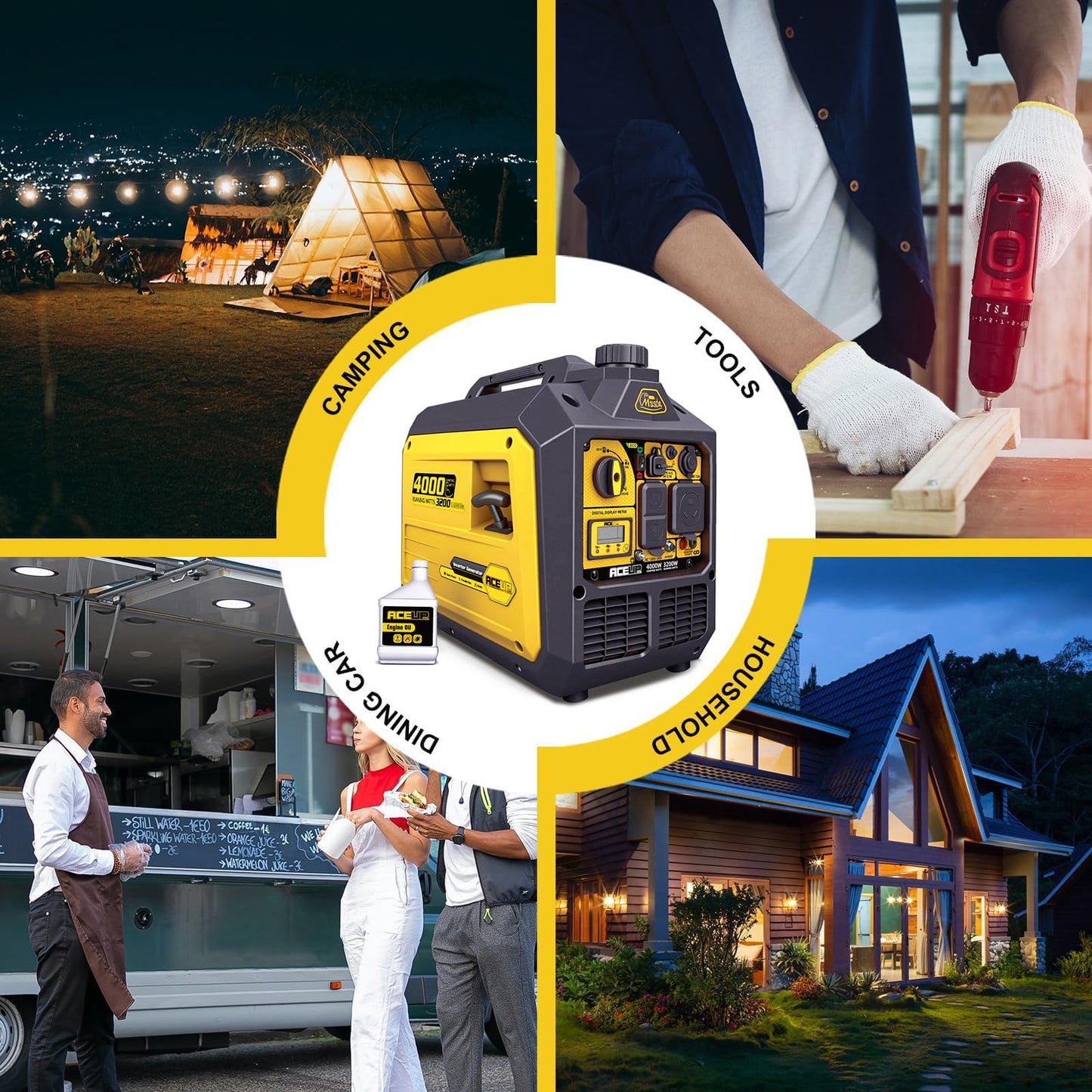 Aceup Energy 4000 Watt Inverter Generator Portable 149cc, Gas Powered Generator Quiet for Home, RV-Ready, EPA Compliant