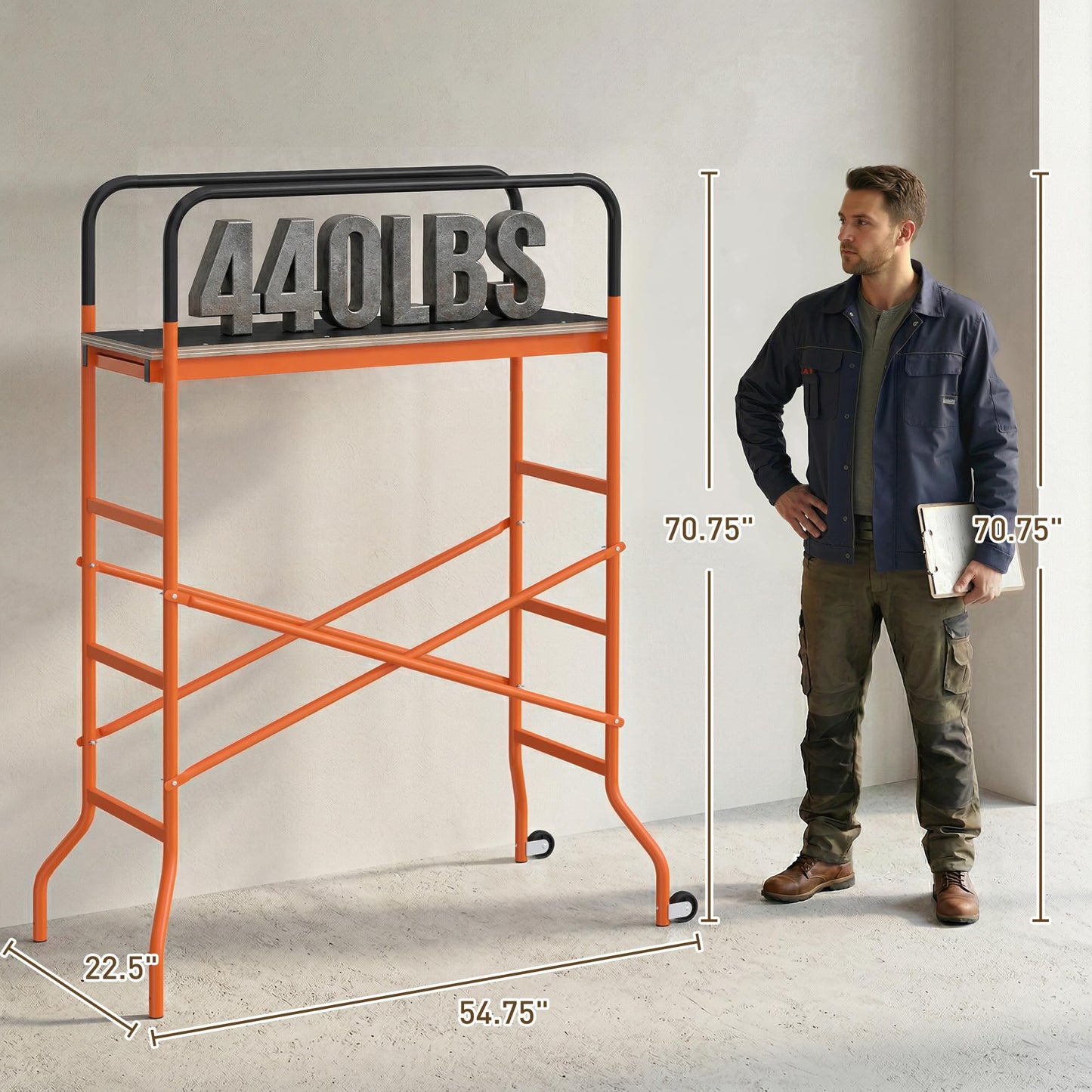 HOMCOM 4-Step Steel 4.6 x 2 x 6 ft. Scaffold 2 Wheels Free Moving for Indoor & Outdoor Decoration Anti-Skid, 440 Pound Capacity, Orange