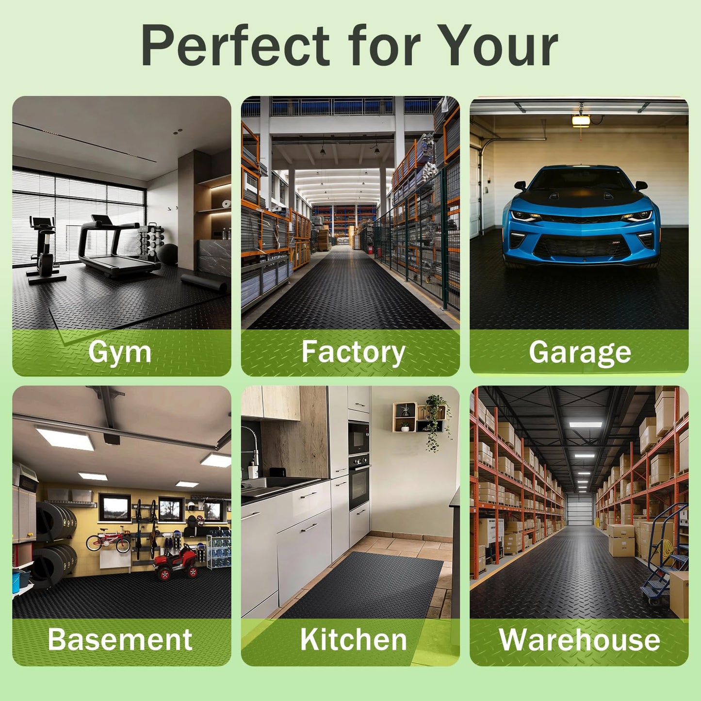FomanXtre 8x20 FT Garage Floor Mat, 2.8mm Thickened Flooring Roll for Under Car Diamond Plate PVC Rubber Mat with 20 Pcs Tapes, Non-Slip Floor Mat for Garage, Warehouse, Gyms, Trailer,Black