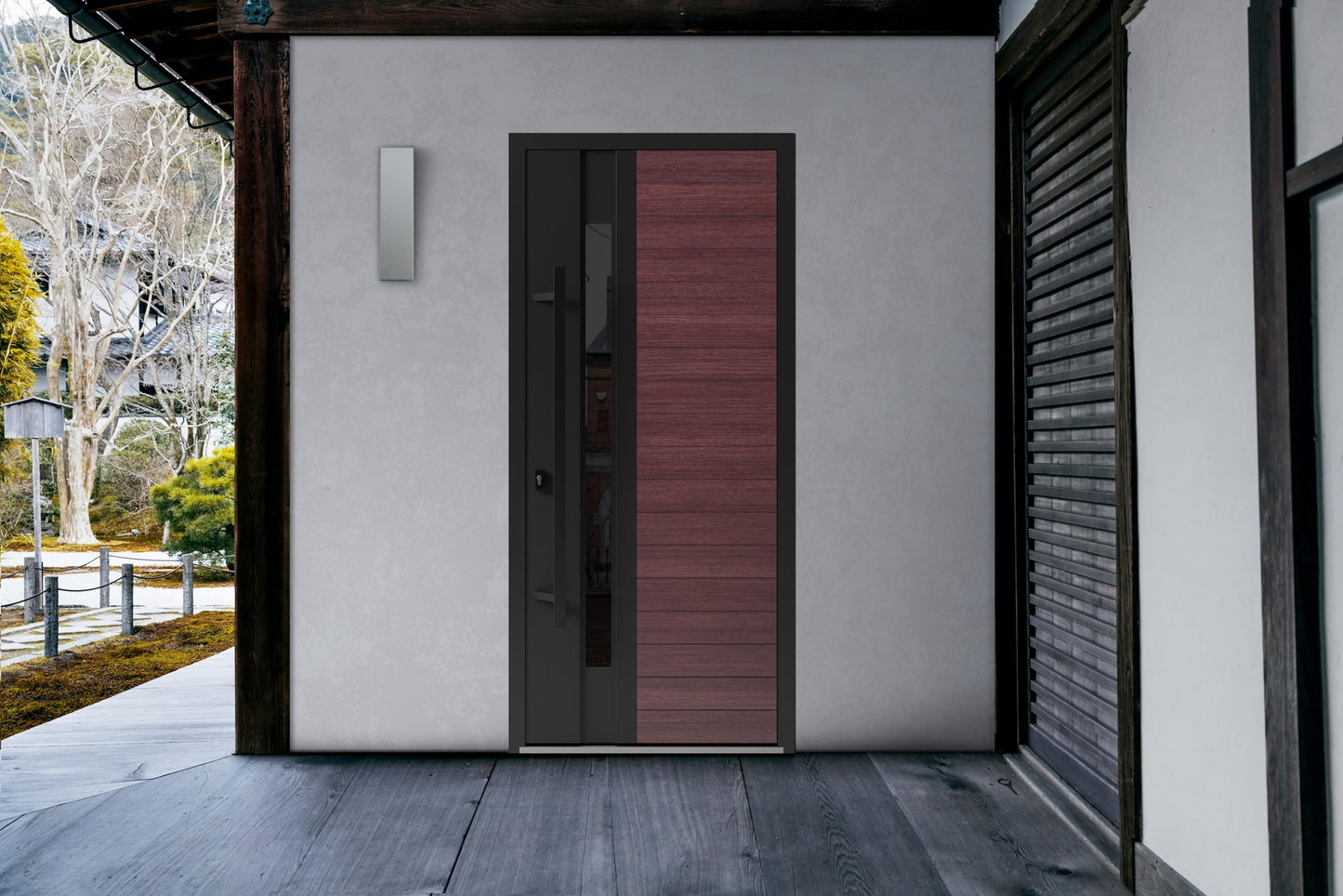 VDOMDOORS Front Exterior Prehung Steel Door/Ronex 0162 Red Oak/Entry Metal Modern Painted W36 x H80 Right Hand Inswing