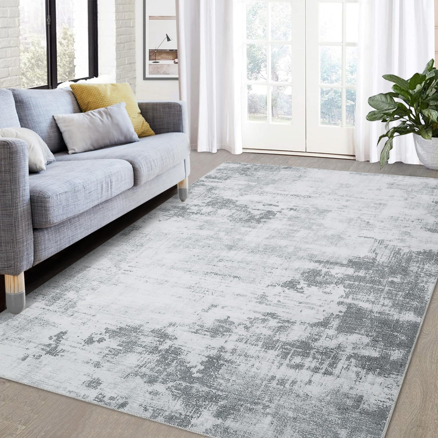 GarveeHome9x12 Area Rugs Washable Rug, Modern Abstract Living Room Rug Soft Anti-Skid Thin Carpet Indoor Floor Non-Shedding Carpets for Bedroom Dining Room Farmhouse Nursery Home