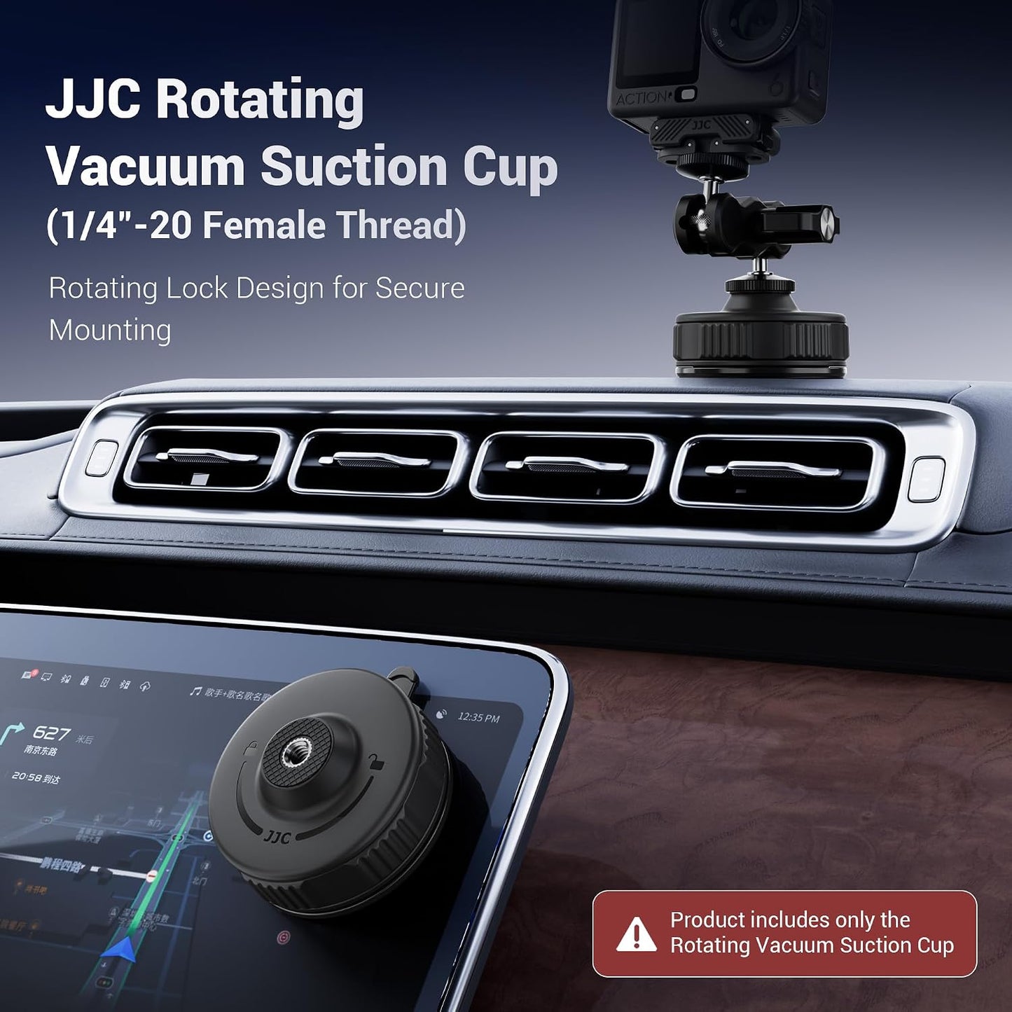 JJC 1/4" 4/3, 6/5 Pro/4, 13, Insta360 X5 Portable Camera Suction Cup Mount with Female Hole, Twist-Lock Vacuum Suction